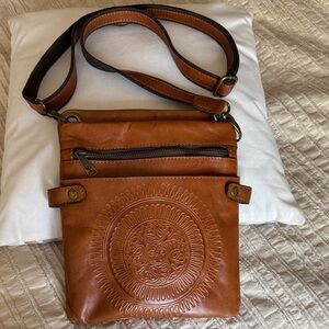Patricia Nash Genuine Leather Crossbody Leather Bag in Cognac Brown